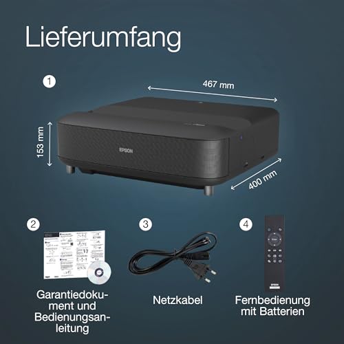 Epson EH-LS650B 4K PRO-UHD Smart-Laserprojektor, 3.600 Lumen, bis zu 120-Zoll Bilddiagonale (3,05 m)