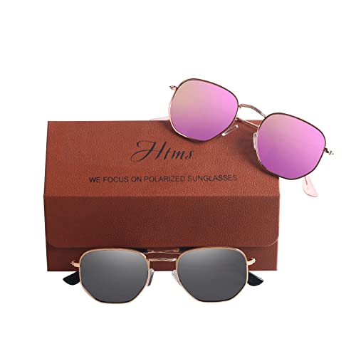 Image of Hipster Hexagonal Polarized Sunglasses Men Women Geometric Square Small Vintage Metal Frame Retro Shade Glasses