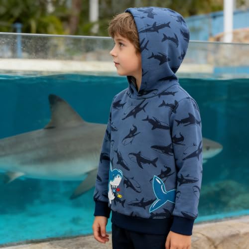 Image of Akyzic Baby Boys Dinosaurs Hoodie Boys Shark Pullover with Pocket Kids Truck Warm Sweatshirt Sweater