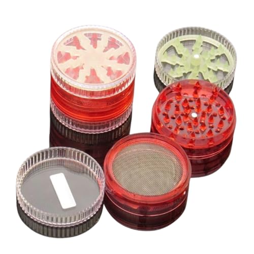 Red Glow in The Dark Plastic Herb Grinder | Luminous Herbal Crusher Hand Muller | Plastic 4 Layer 60mm | Smoking Accessories (Red)