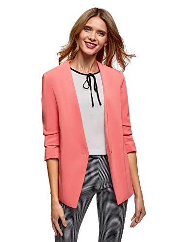 oodji Ultra Mujer Chaqueta Entallada de Manga 3/4, Rosa, ES 44 / XL