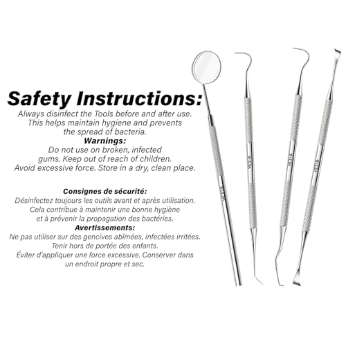OCBA Zahnarzt Instrumente Zahnpflege Set 4Pcs Dental Kit Edelstahl Zähne Kit Professionelle Zahnsonde Zahnhygiene Tools Mundspiegel Zahnstein Schaber
