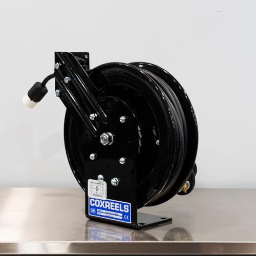 Cox Custom Power Cord Reel Black | with 50' Electrical Cord | 12 AWG | The Clean Garage