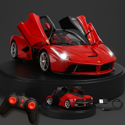 Image of GRAPHENE 1:16 Scale Big Remote Control Racing Wall Car Super Sports Car Toy RC Rechargeable Fe-rrari Openable Doors Led Lights High Speed Realistic Miniature Model Vehicle for 7-14 Years Kids Boys