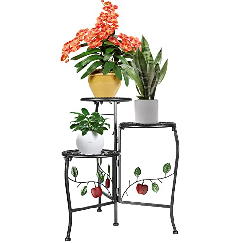 N.b.y. Iron Plant Stand Red Apple Decoration Foldable Multiple Metal 3 Tier Indoor Outdoor Plant Stands Patio Living Room Balcony Garden, Black #TOP14