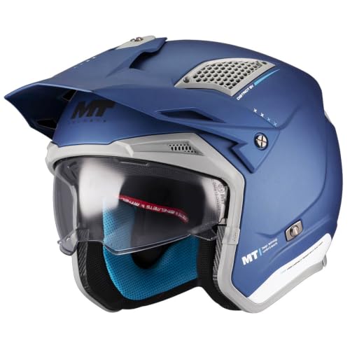 Casco MT District SV S Soul Azul Mate - Casco de Moto Jet Trial Unisex Hombre y Mujer - Homologado ECE 22.06 (XL)