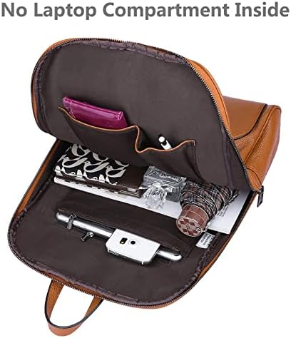 S-ZONE 14 Inch Laptop Women Genuine Leather Backpack Fashion Rucksack Purse Casual Shoulder Ladies Travel Bag (Brown)