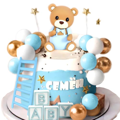 JeVenis Blue Bear Cake Decoration Blue Gold Balls Cake Topper Bears Cake Cake Decoration Baby Shower Birthday Cake Decoration