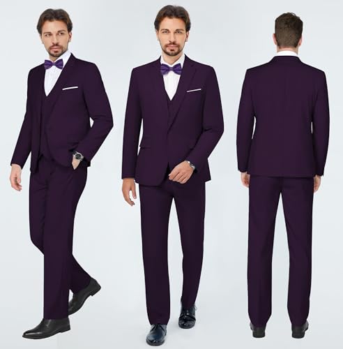 QUELDRA Herren Anzüge Slim Fit 3 Teilig EIN Knopf Anzug für Hochzeit Business Herrenanzug Sakko Hose Weste