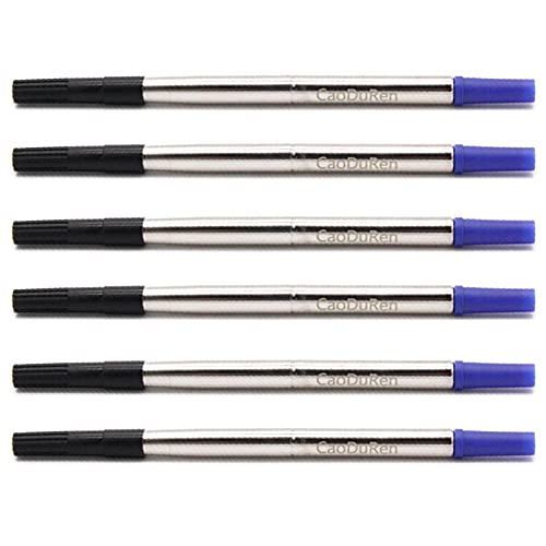 CaoDuRen 0.7mm Tip, 4.56” 116mm Long, 0.28" 7 mm Diameter, Ballpen Rollerball Compatible Pen Refills. Compatible with Parker Item Numbers: 1905323, 3021531, German Ink, (Blue 6PCS)