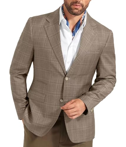Men's Suit Jacket Blazer Casual Plaid Stripe Slim Fit Party Sport Coats Blazers Single Breasted Mens Tuxedos Jackets Light Coffee Medium