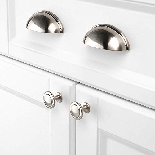 KOOFIZO Stepped Round Cabinet Knob - Shiny Brushed Nickel Pull Handle (Dia.31mm / 1.2 Inch), 10-Pack for Kitchen Cupboard Door, Bedroom Dresser Drawer, Bathroom Wardrobe Hardware