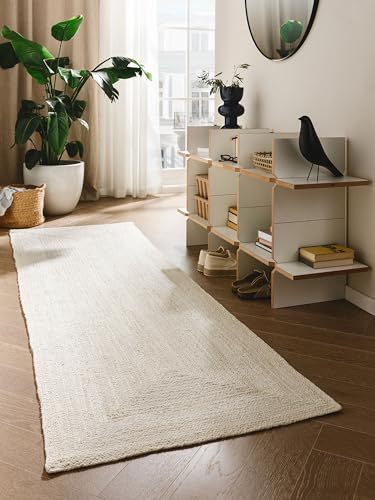benuta Pure Jute Teppich Jutta - Ivory 70x200 cm - Handgewebter Wohnzimmerteppich - Natürliches Boho Design - Für Fußbodenheizung geeignet