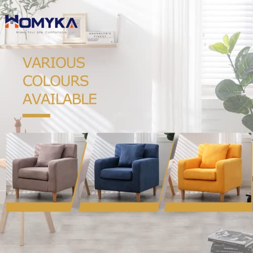 HOMYKA Upholstered Linen Armchair with Pillow, Modern Accent Arm Chair, Comfy Reading Chair for Living Room Bedroom with Wood Legs, Single Sofa Chair, Fabric Lounge Arm Chairs, Yellow