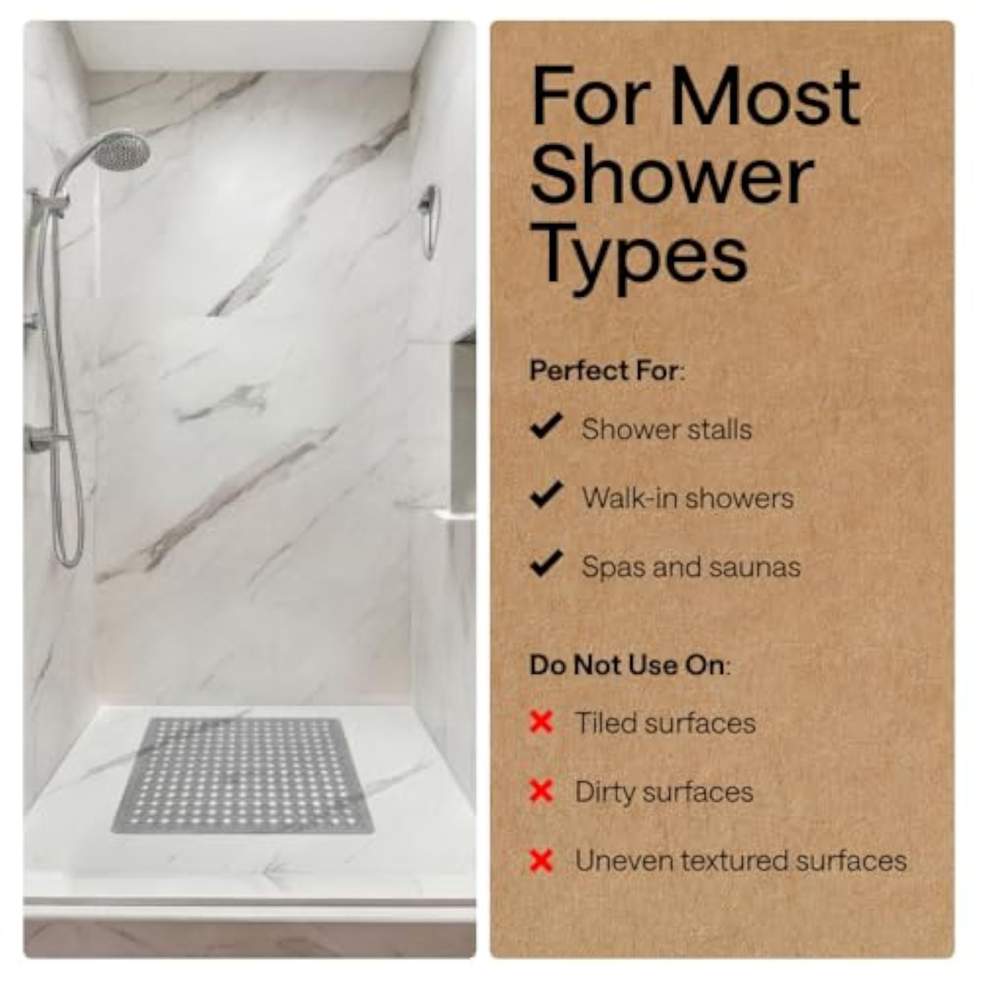 Patented Shower Stall Mat, Machine Washable