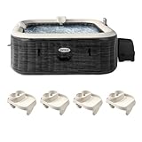 Intex PureSpa Plus 94 Inch x 28 Inch Inflatable Square Hot Tub Spa with Attachable Cup Holder and Set of 4 Refreshment Tray Accessory, Greystone