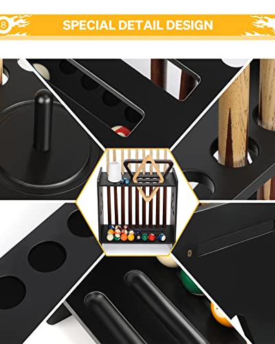 Pool Stick Holder Floor Stand, Billiards Pool Cue Rack Oak Solid Wooden Holds 9 Cues Full Set Of Pool Balls And Pool Table Accessories Pool Cue Holder With Chalk Holder For Game Room Club Or Men Cave #TOP3