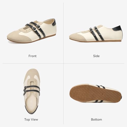 Image of BOSTANTEN Ballet Sneakers Mary Jane Flats for Women, Retro Trainer Style | Cute Retro and Y2k Style, Double Adjustable Straps, Lightweight Flexible Sole, Soft Suede Round Toe, Breathable Lining