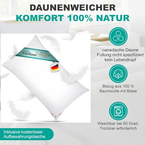 Bach's Betten Welt Canada Daunenkissen Plus Extra mit noch mehr Füllung weiche canadische Daunen 40x80 cm