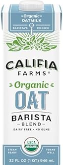 Califia Farms - Organic Oat Barista Blend Oat Milk, 32 oz, Shelf Stable, Dairy Free, Plant Based, Vegan, Non GMO, Organic Milk, Creamer, Milk Frother, Oatmilk