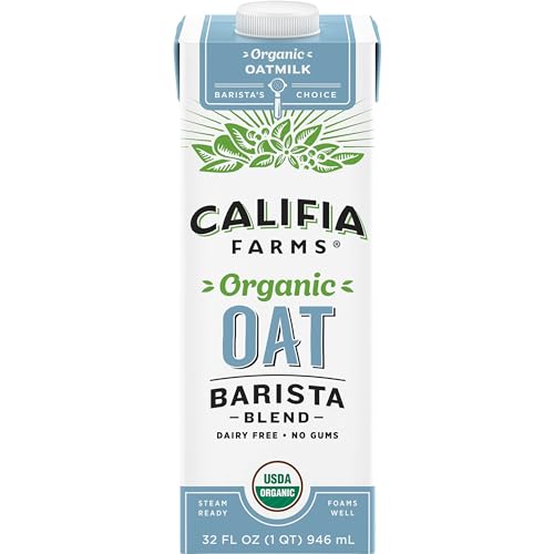 Califia Farms - Organic Oat Barista Blend Oat Milk, 32 oz, Shelf Stable, Dairy Free, Plant Based, Vegan, Non GMO, Organic Milk, Creamer, Milk Frother, Oatmilk