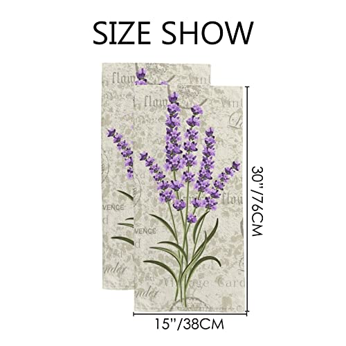 Retro Provence Lavender Stamps Fingertip Bath Towels, Super Soft Highly Absorbent Face Hand Towels, 2 Pack Purple Flowers Decorative Dish Towels For Hotel Kitchen Bathroom, 30 X 15 Inch #TOP2