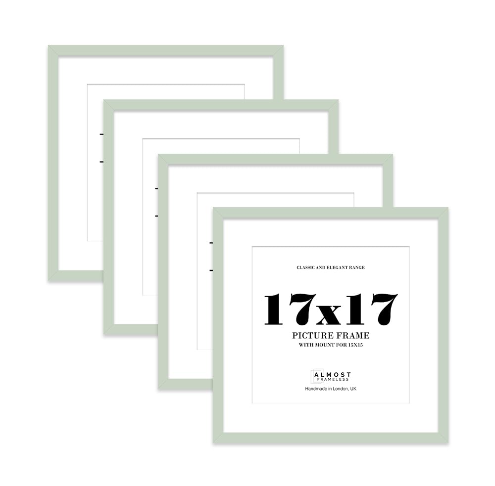 17x17 Mint Green Picture Frame with Mount for 15x15 Photos, Prints - Modern Square Wall Frame, Set of 4