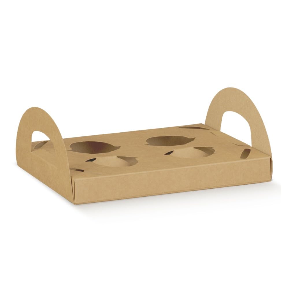 Generico 10 Vassoi carta kraft per 4 bicchierini da caffè COFFEE BREAK caffè asporto 4 alloggiamenti 22x17.5x2.5 cm facile portata