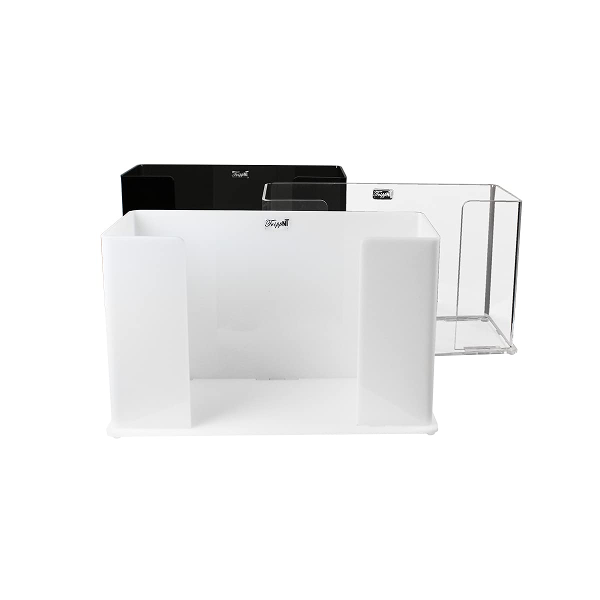 TrippNT Counter Top pulido acrílico plegado papel toalla dispensador en 3 colores: transparente, blanco o negro, 11 1/4 x 6 5/8 x 4 5/8 pulgadas WHD