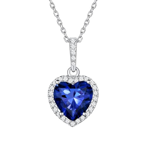 ChicSilver 925 Sterling Silver Heart/Round/Pear/Emerald Cut Simulated Birthstone Necklace Birthday Gift for Women Girls