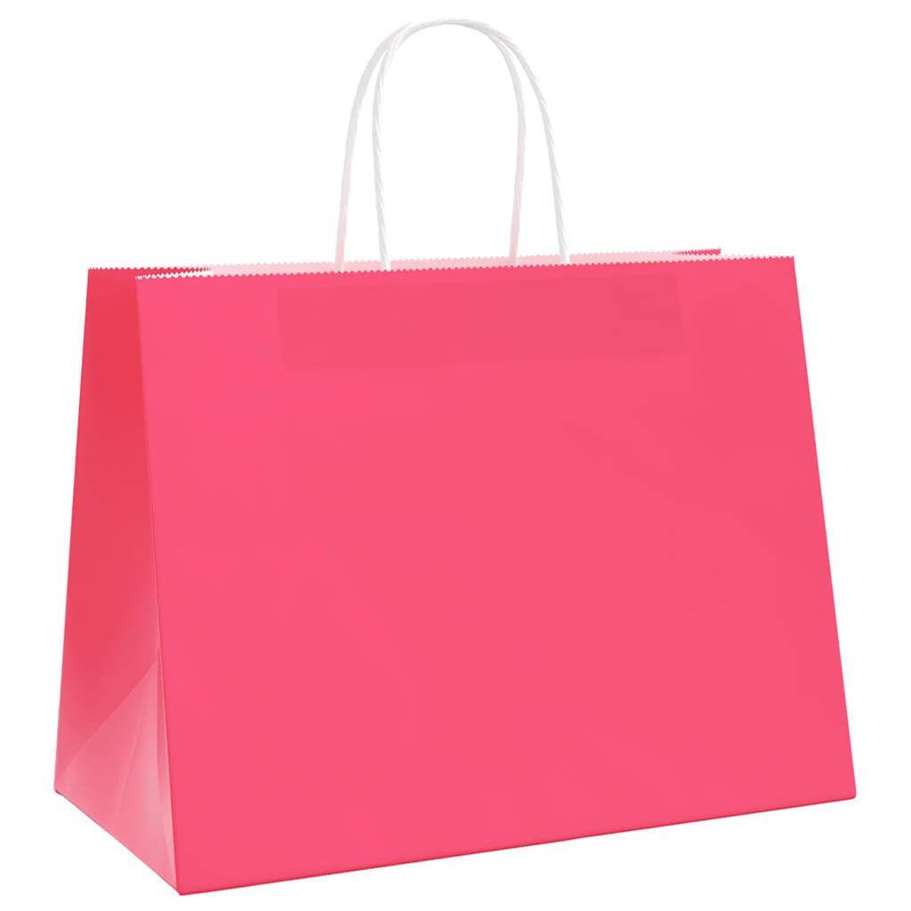 250 bolsas de papel rosa 32 x 17 x 25 cm con asas, bolsas de regalo estables de papel kraft para compras y llevar