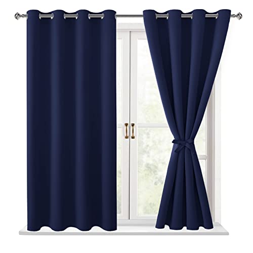 Hiasan Blackout Curtains for Bedroom, Navy Blue, 52 x 54 Inch, 2 Panels