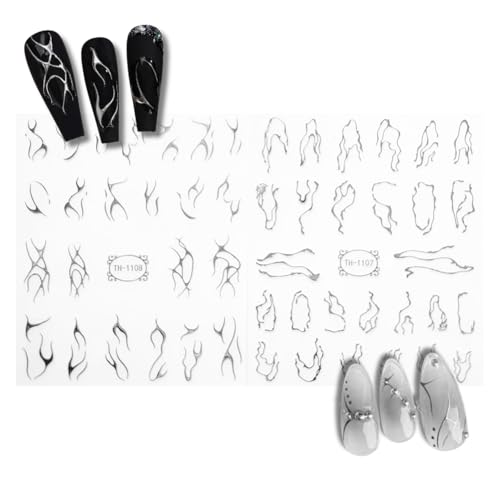 trekko ネイルシール パーツ ネイルパーツ シール シルバー 可愛い ギャル Y2K 韓国 別柄２枚入り