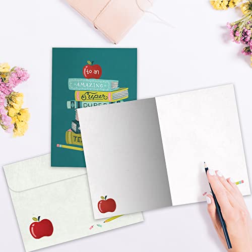 Tree-Free Greetings Teacher Appreciation Cards - Artful Designs - 2 Cards + Matching Envelopes - Made in USA - 100% Recycled Paper - 5\"x7\" - Lighthearted,For Teacher,Awesome Fantastic Teacher (GT64446)