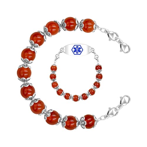 Image of Interchangeable DIY Semi-Finished Medical Alert Bracelet - 8mm Natural Stone Bead Adjustable Dual-Use Bracelet - YA5062
