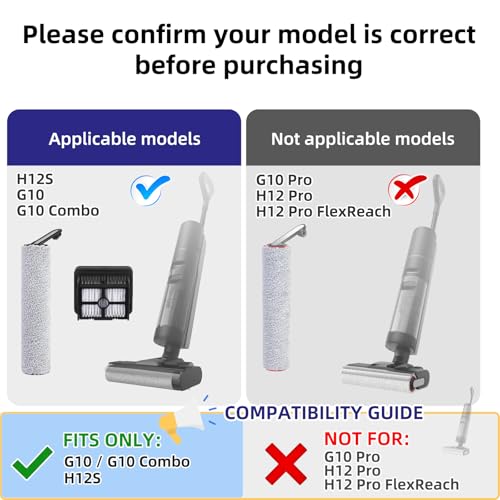 Image of Replacement Parts for Dreame G10, G10 Combo, H12S Cordless Wet Dry Vacuum | NOT for Other Models. ONLY Fits G10, G10 Combo, H12S. 2 Roller Brushes, 2 Filters & 1 Cleaning Brush