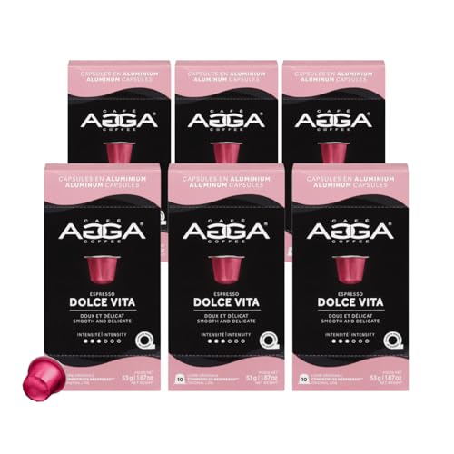 Café Agga - Dolca Vita Coffee Capsules - Light / Medium Roast Espresso - 100% Arabica - Smooth & Creamy - Compatible with all OriginalLine Machines - 3/6 Intensity - 60 Cups Coffee - 6 x 10 Box/Capsules