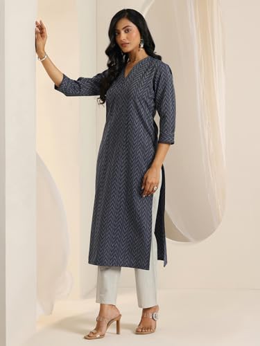 Image of Libas Woven Design Cotton Blend Straight Kurta with Trouser and Dupatta