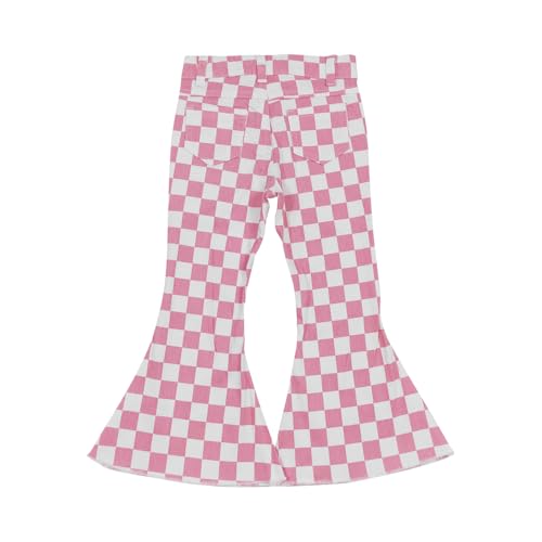 Todder Western Pink Checkerboard Girl Jeans Bell Bottom Pants2