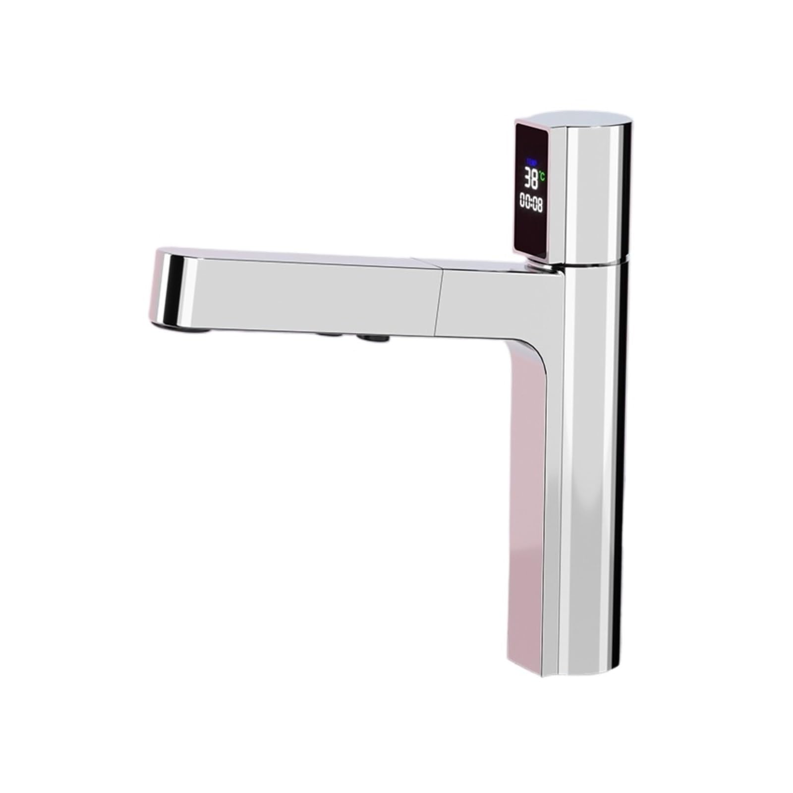 Pull Out Bathroom Faucet, Gun Grey Brass Basin Sink Mixer Tap with LED Display, Deck Mounted,Safe and Reliable(Bianco)