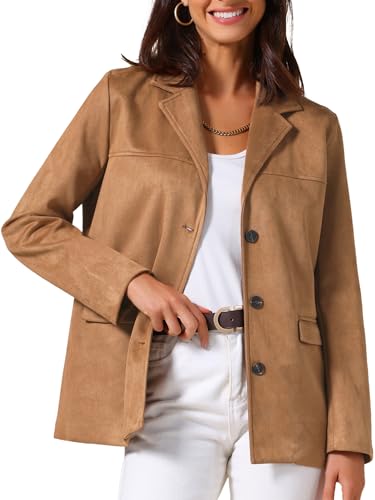 Blazer en faux daim pour femme marron veste vintage à poches mi-saison XXL