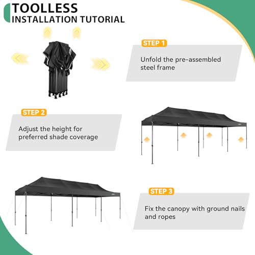 Image of COBIZI 10x30 Heavy Duty Pop Up Canopy Tent with 8 Sidewalls, Black