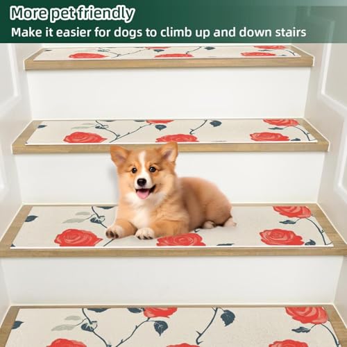 Tapis d'escalier antidérapant réutilisable sans résidus motif floral roses - 6