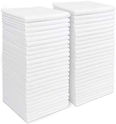 AIDEA Microfiber Cleaning Cloths White, Strong Water Absorption, Lint-Free, Scratch-Free, Streak-Free, Dish Towels White (11.5in.x 11.5in.)—50PK