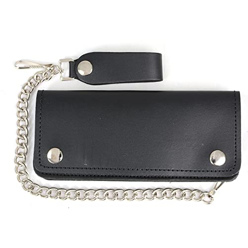 Milwaukee Leather Men's 8” Leather Long Biker Bi-Fold Wallet w/Steel Chain (MLW7812)