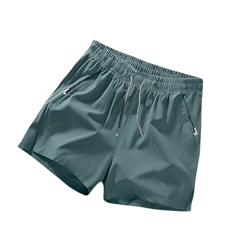 Generisch Pantalones cortos masculinos de primavera y verano de color sólido Ice Sense Bolsillos con cremallera Pantalones de ranura Pantalones grandes de cuerda de corbata de cinco puntos para hombre