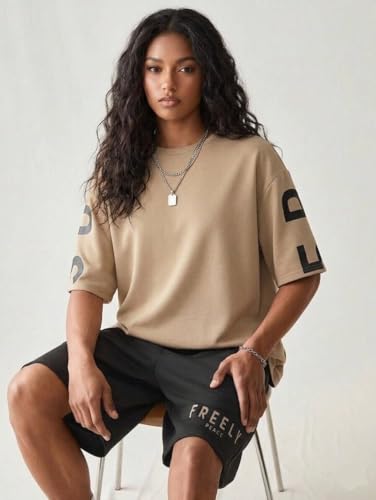 Image of ColorChakra Cotton Oversized Tshirt for Womens Down Shoulder Loose fit t-Shirt Women Baggy Style Oversize t-Shirt Korean fit