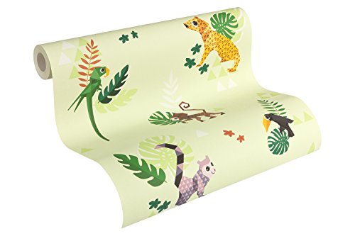 A.S. Création Esprit Kids Papiertapete Jungle Party Ökotapete Kindertapete Tapete 10,05 m x 0,53 m bunt grün Made in Germany 303033 30303-3