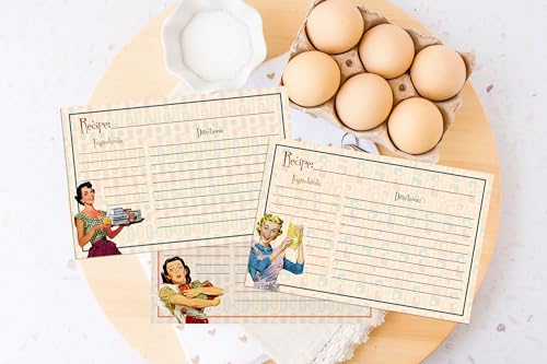 Silly Goose Gifts Recipe Cards - Retro Housewife Theme 4x6, Vintage Rustic Design Perfect for Wedding Housewarming Gift Giving & More Kraft (24 Set) Baking Cookies Bread