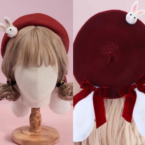 Japanese Girls Woman Winter Hat Winter Autumn Windproof Painter Hat with Bowknot for Shopping4